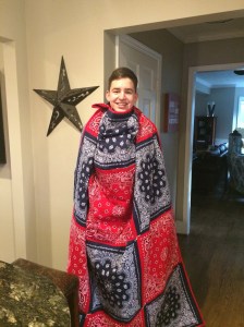 Hunter all wrapped up in his bandana quilt